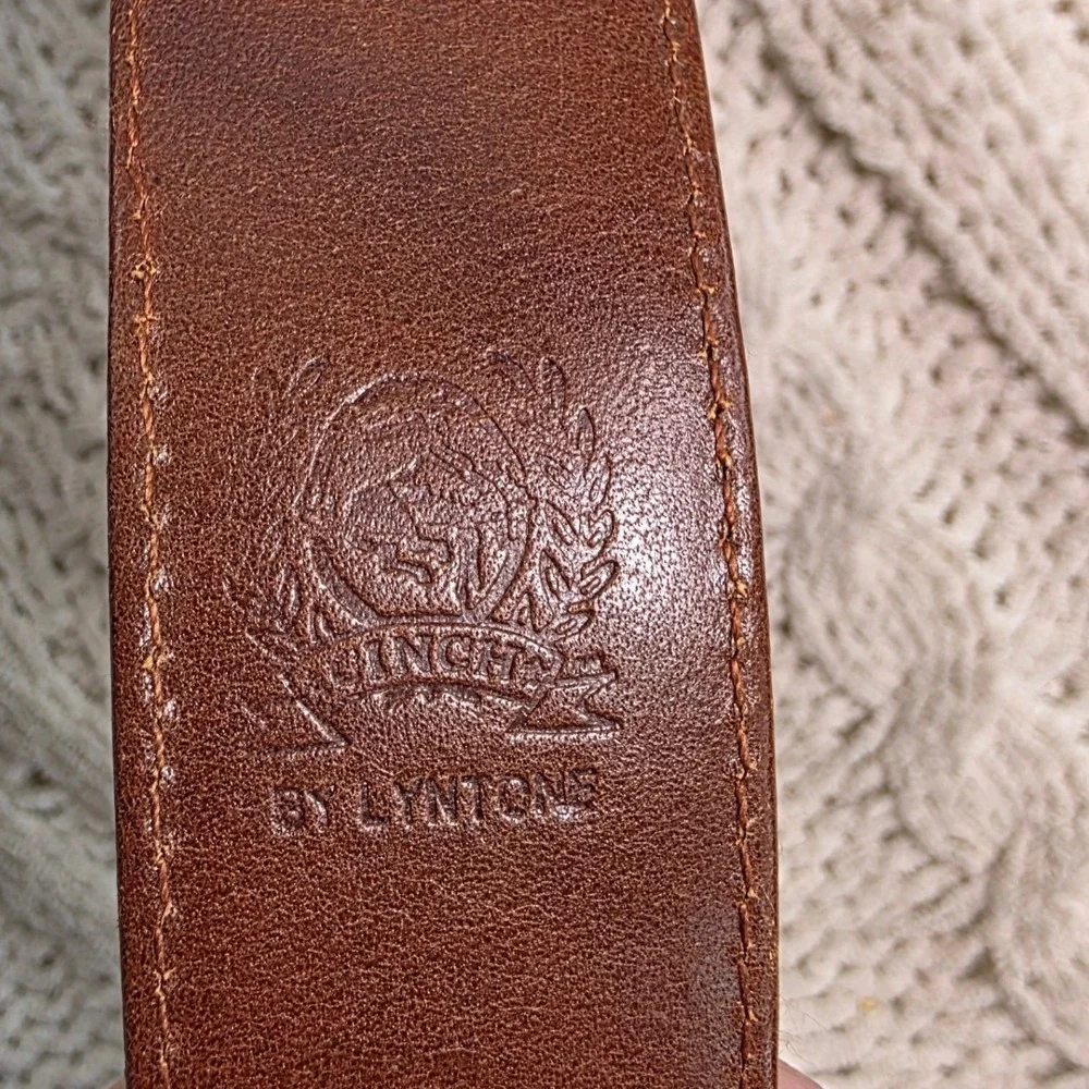 Cinch by Lyntone Western Belt Brown Leather Engraved Buckle Mens 38 Good